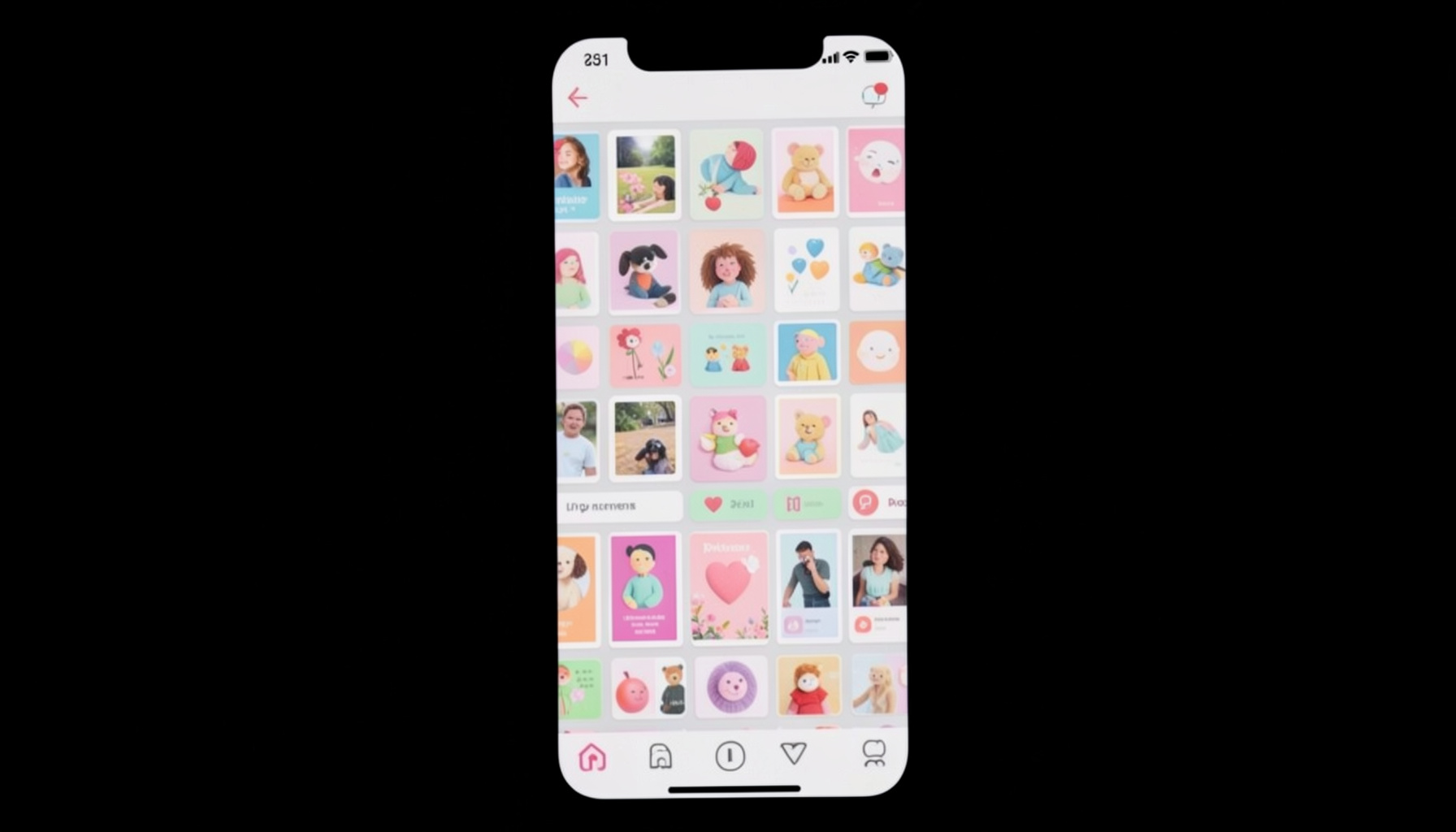 Tela de celular exibindo grade de capas de Pinterest com tons pastéis sobre fundo escuro